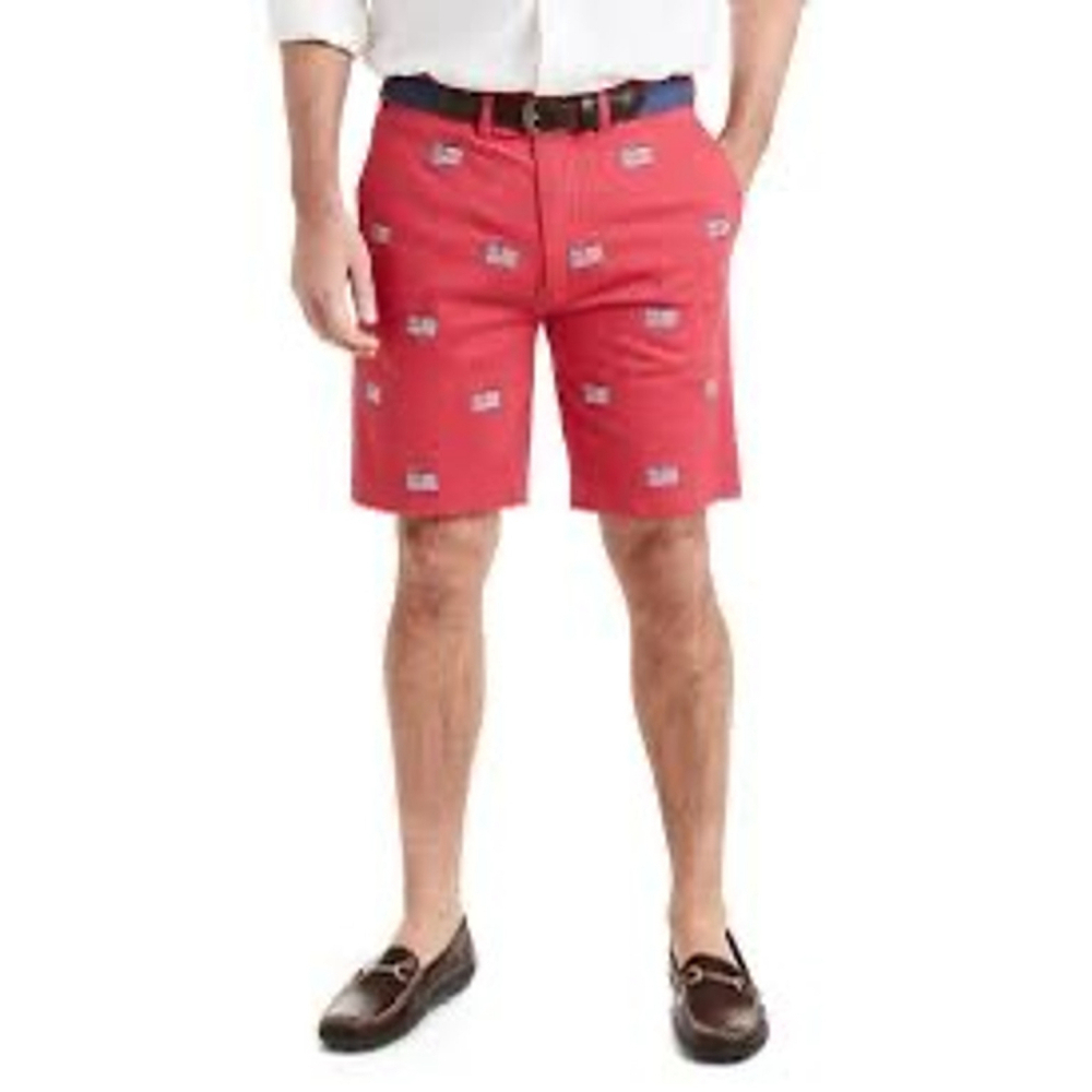 Castaway Nantucket Island Shorts Men 34 Salmon USA Flag Embroidered Preppy Chino